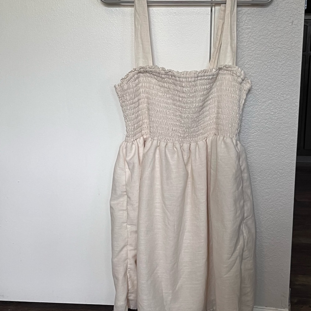 American Eagle Outfitters Cream Smocked Sundress - Picture 1 of 7